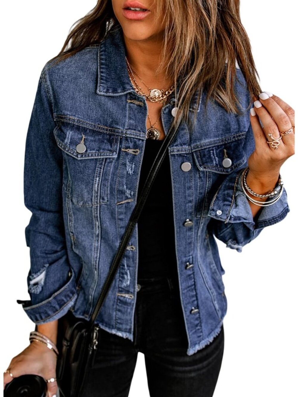 Women's Blue Boyfriend Washed Crop Comfortable Denim Jean Jacket With Pockets